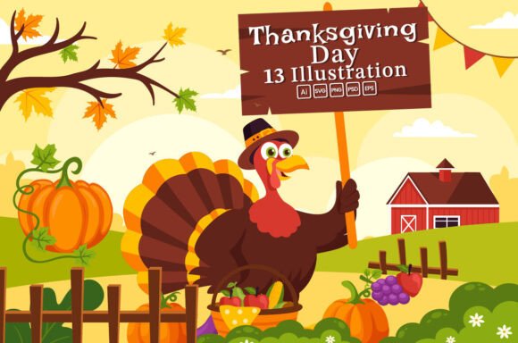 13 Happy Thanksgiving Day Illustration for Graphics and Digital Products