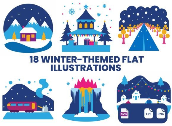 18 Winter-Themed Flat Illustrations for Digital and Print Products