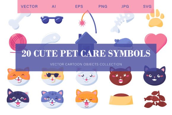 Cute Cat Care Symbols: Playful Graphics for Local Branding