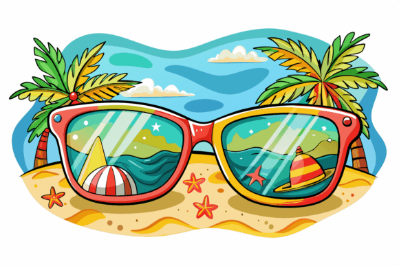 Summer Sunglasses with Beach Clipart for Crafts and Graphics