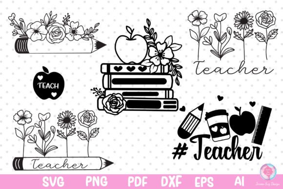 Teacher Svg Flower Bundle for Print Templates and Graphics