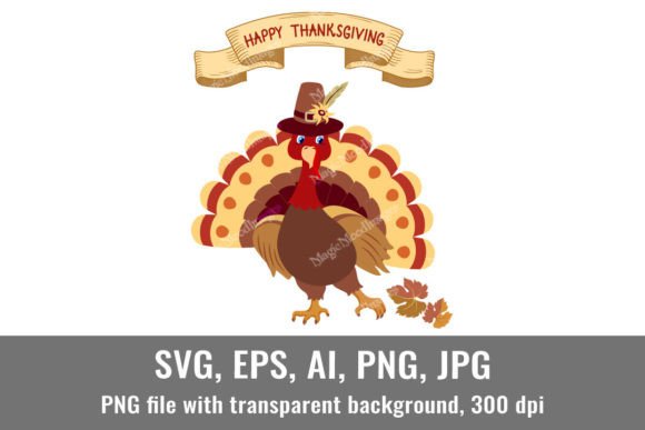 Thanksgiving Day Turkey in Pilgrim Hat Graphics
