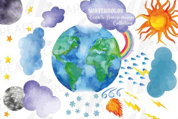 Watercolor Weather Elements Clipart Pack for Print Templates and Graphics